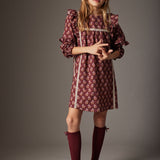 Dress Genova Burgundy bloom textured cotton - Cozmo