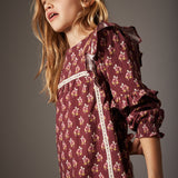 Dress Genova Burgundy bloom textured cotton - Cozmo
