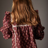 Dress Genova Burgundy bloom textured cotton - Cozmo