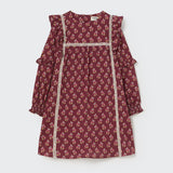 Dress Genova Burgundy bloom textured cotton - Cozmo