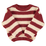 Knitted sweater bordeaux & light pink stripes - piupiuchick