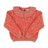 Knitted sweater with collar pink with animal print - piupiuchick