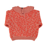 Knitted sweater with collar pink with animal print - piupiuchick