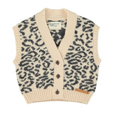 Knitted waistcoat light pink with black animal print - piupiuchick