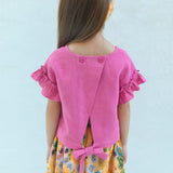 Blouse with crossed back in Linen Rapture Rose