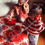 Knitted sweater bordeaux & light pink stripes - piupiuchick